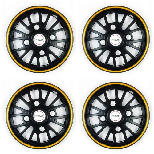 Black Yellow 12 Inch Wheel Cover Wheel Cap Universal Model (Set of 4 Pcs)