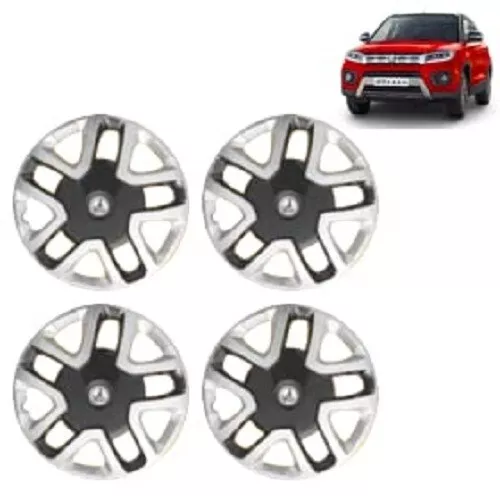 Car Full Wheel Cover Caps Clip Type 13 Inches (Double Silver-Black) for Brezza