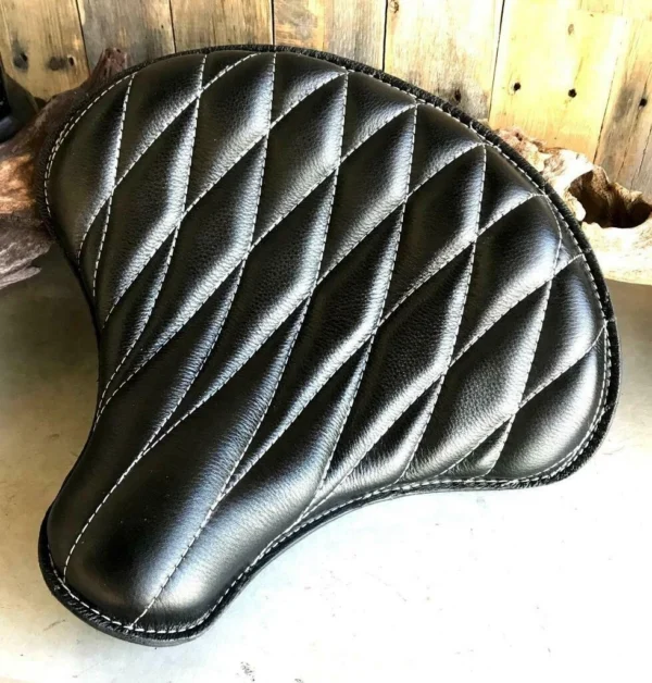 Solo Tractor Seat Chopper Scout Bobber For Harley 15x14 Black Diamond Leather - Image 4