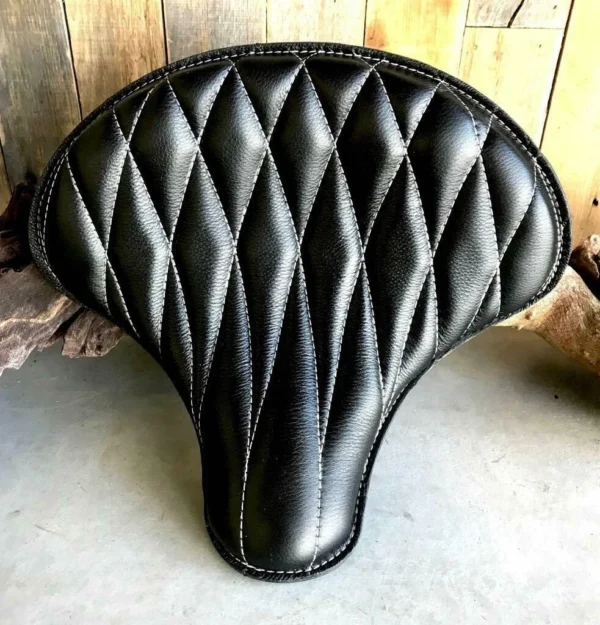 Solo Tractor Seat Chopper Scout Bobber For Harley 15x14 Black Diamond Leather - Image 3